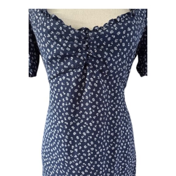 Reformation Kelby Midi Dress in Navy Blue White Floral Short Sleeve A Line M EUC - Picture 8 of 16